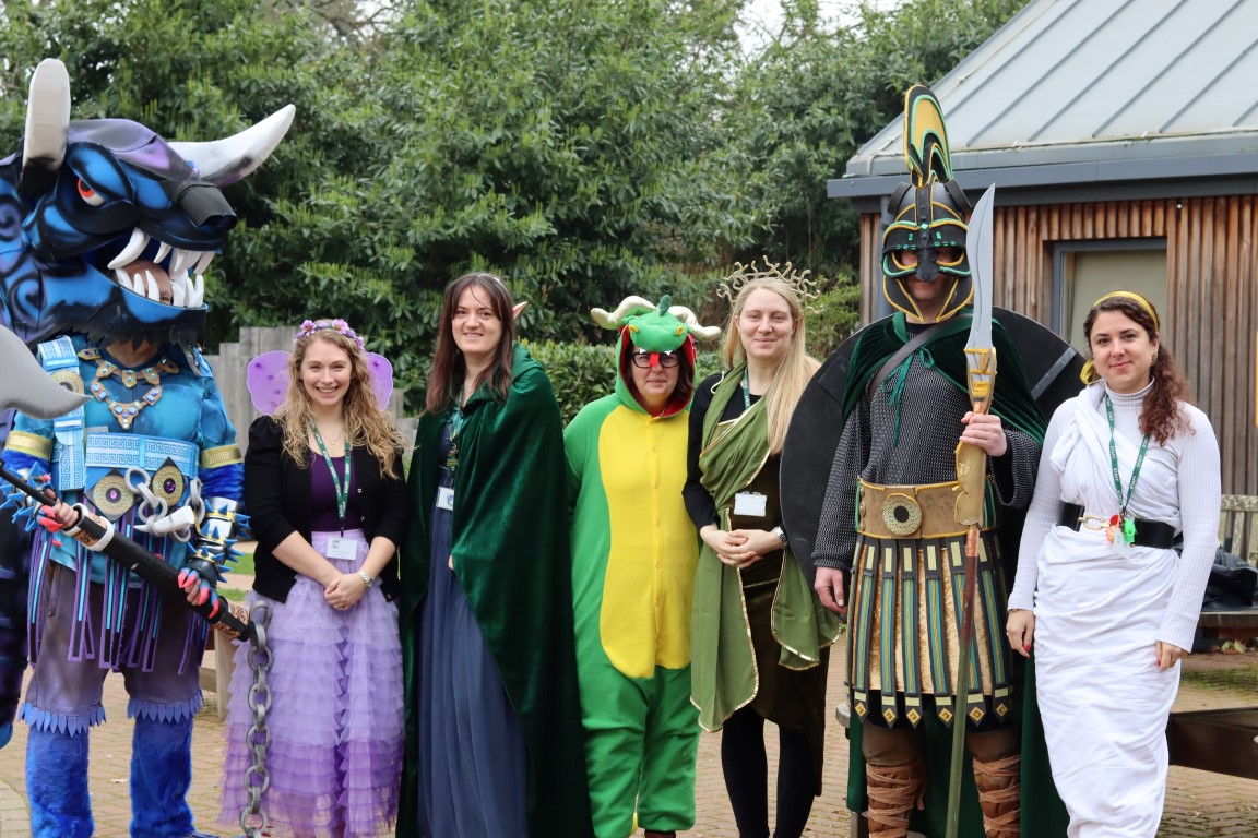 teachers dress up as mythical characters Minotaur, fairy, Theseus, medusa, dragon for world book day