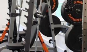 a  weight rack in the new Heath Mount gym