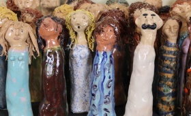 The Crowd, a group of painted figures by Year 5 pupils